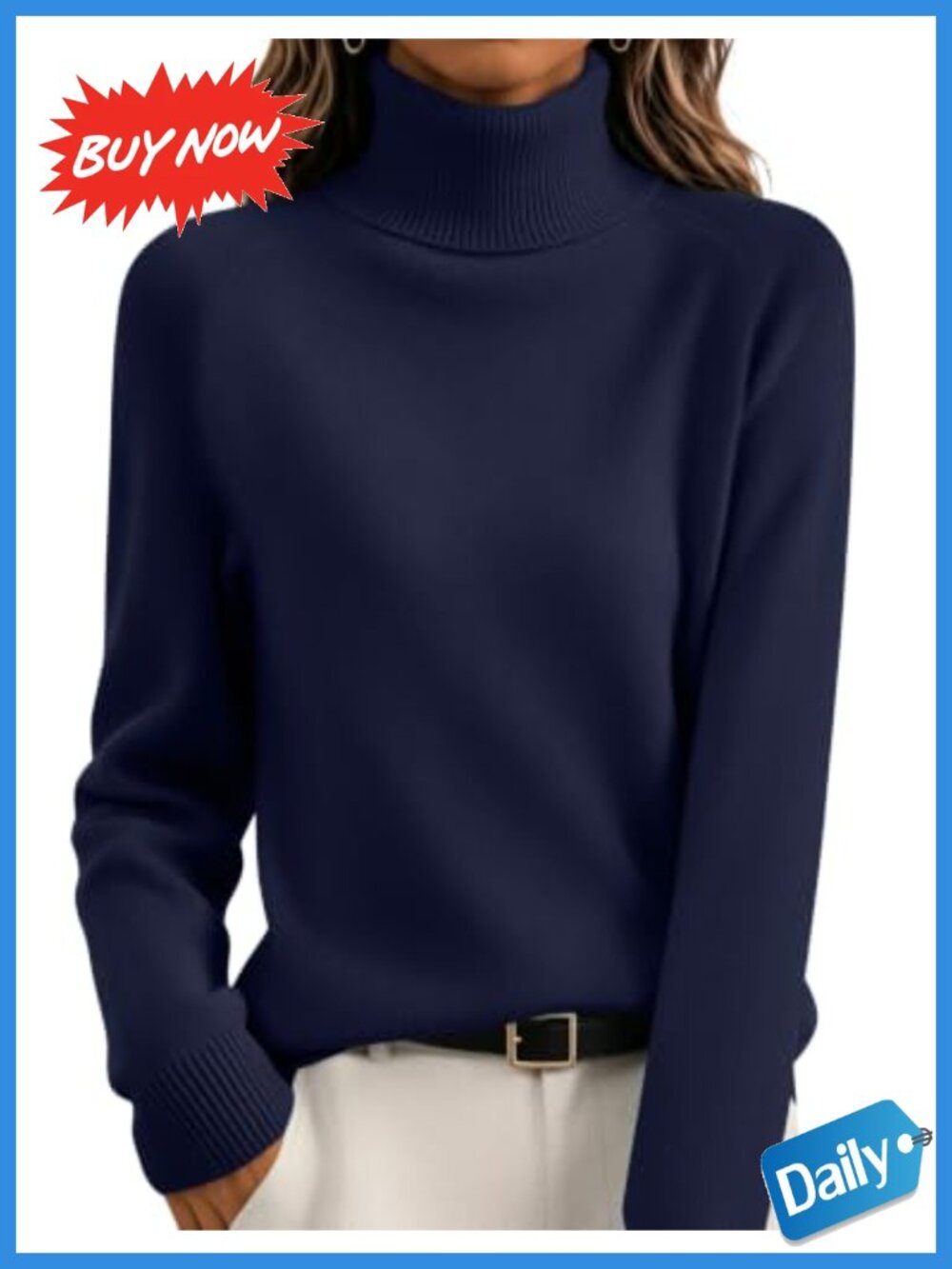 Womens Turtleneck Pullover Sweater Long Sleeve Ribbed Knit Casual Fall Winter